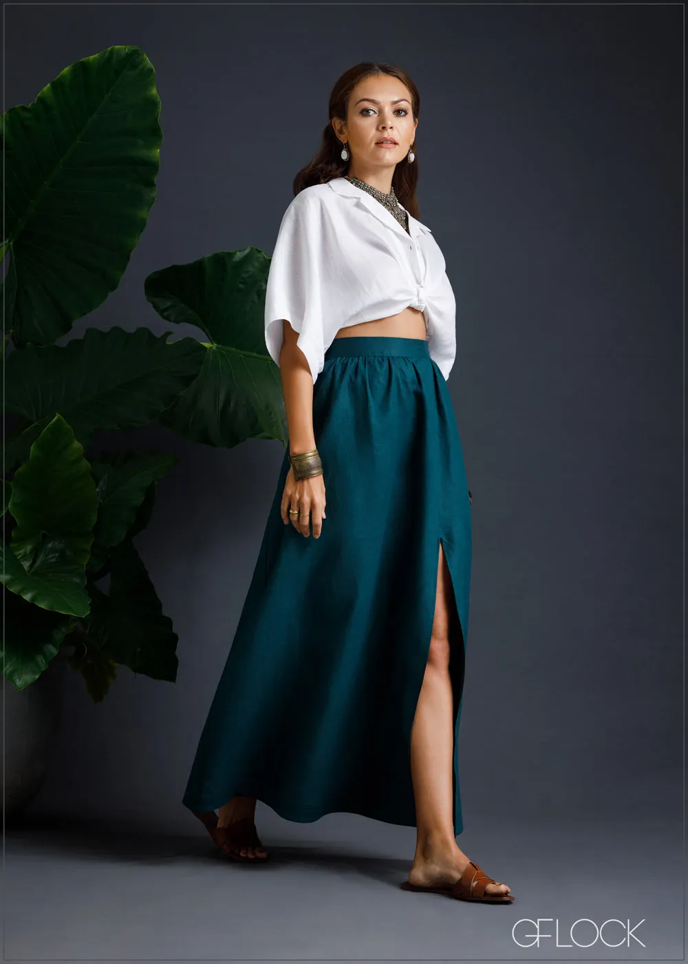 100% Genuine Linen Volume Slit Skirt - 080124