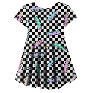 3D checkered Bat Skater Dress