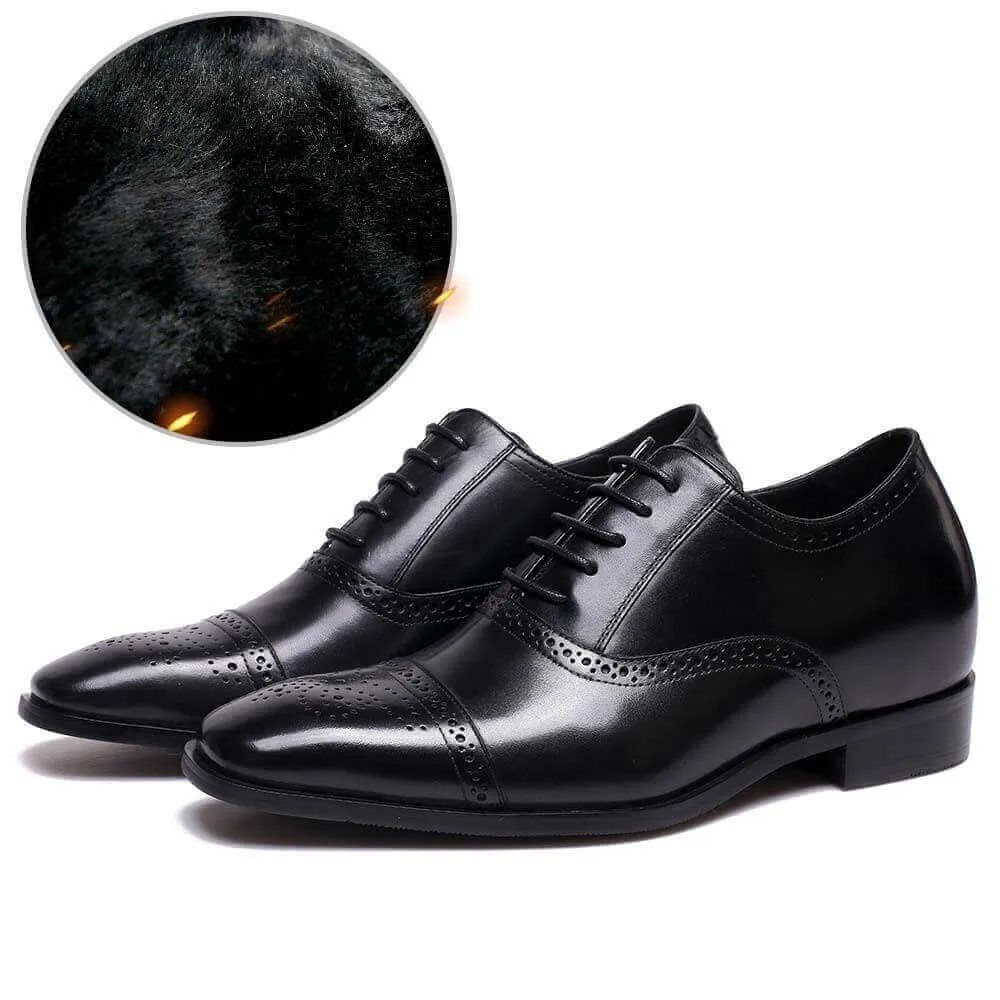 7CM /2.76 Inches - CMR CHAMARIPA Elevator Shoes For Men Shoes To Add Height Black Calfskin Leather Dress Wedding Shoes