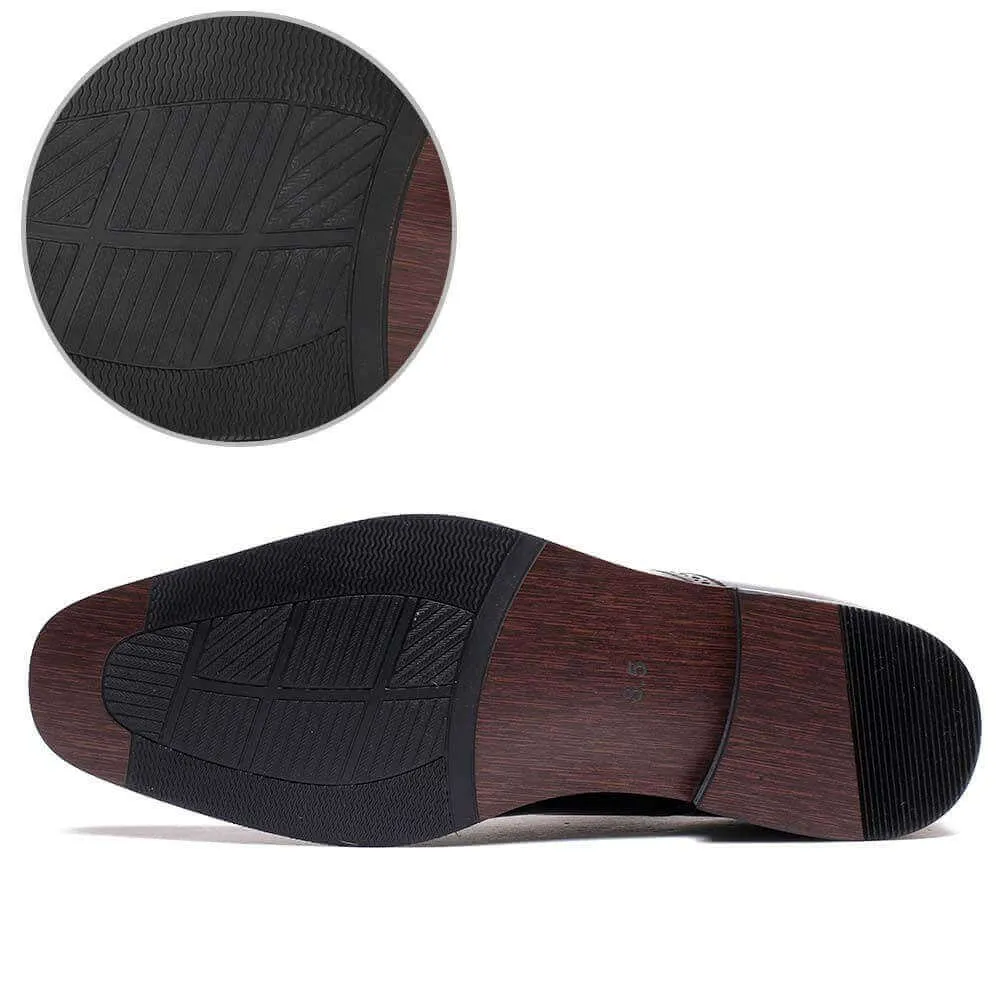 7CM /2.76 Inches - CMR CHAMARIPA Elevator Shoes For Men Shoes To Add Height Black Calfskin Leather Dress Wedding Shoes