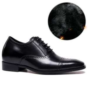 7CM /2.76 Inches - CMR CHAMARIPA Elevator Shoes For Men Shoes To Add Height Black Calfskin Leather Dress Wedding Shoes