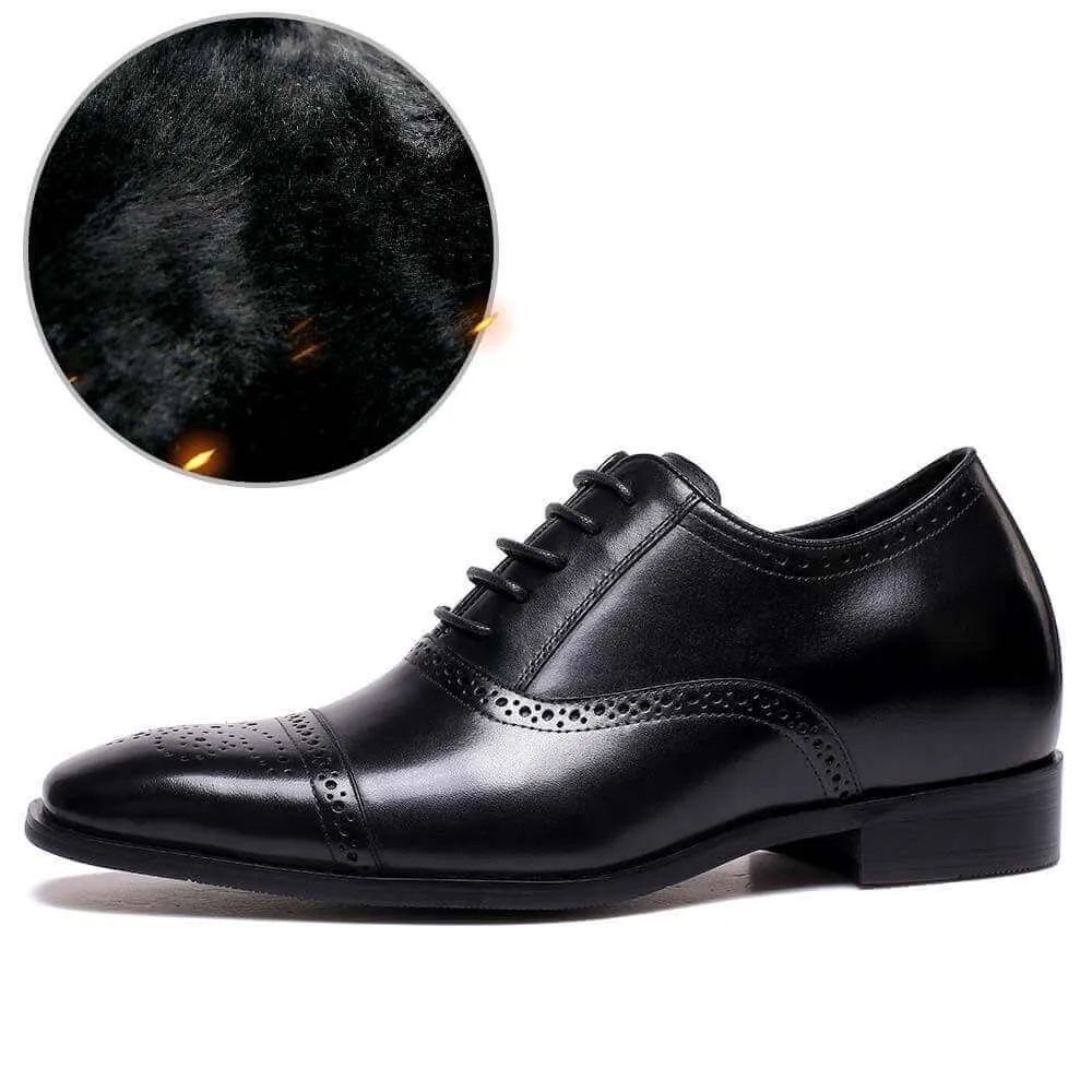7CM /2.76 Inches - CMR CHAMARIPA Elevator Shoes For Men Shoes To Add Height Black Calfskin Leather Dress Wedding Shoes