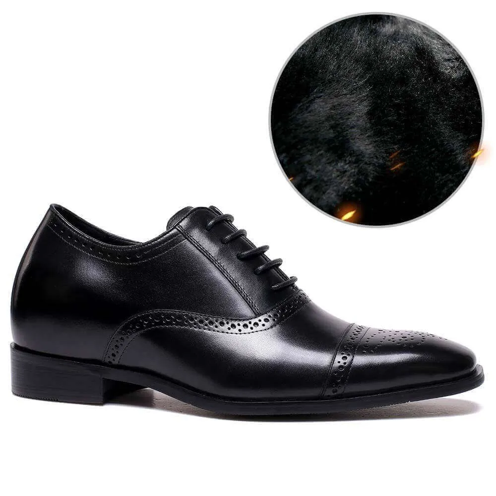 7CM /2.76 Inches - CMR CHAMARIPA Elevator Shoes For Men Shoes To Add Height Black Calfskin Leather Dress Wedding Shoes