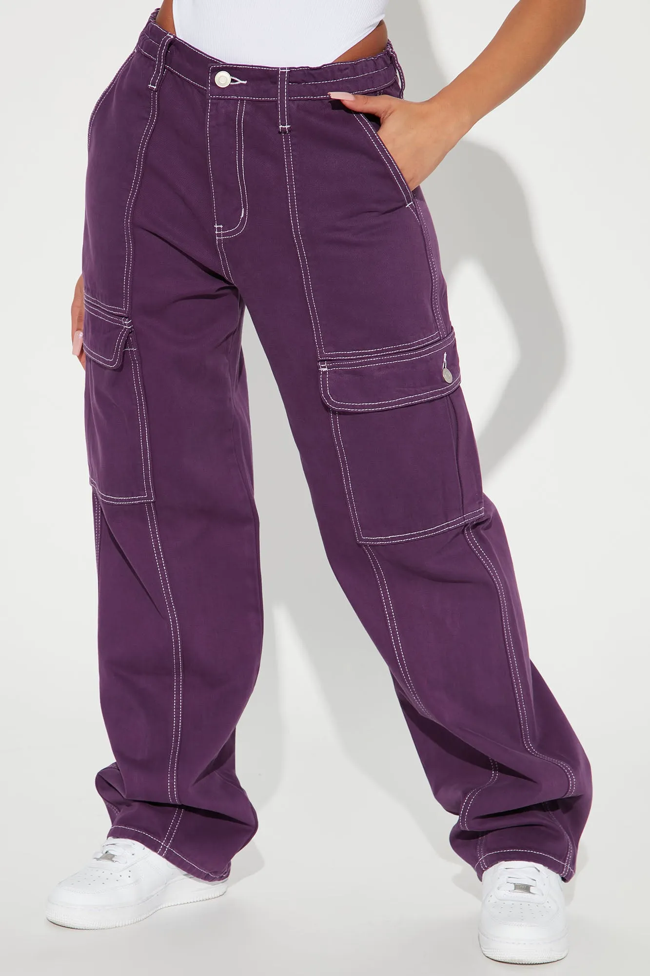 90's High Rise Cargo Jeans - Purple