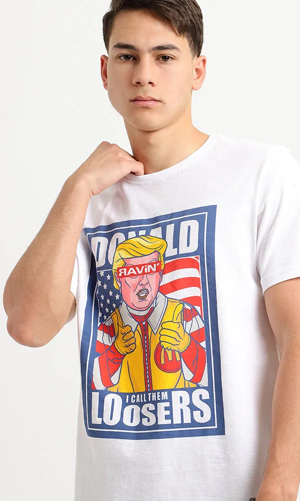 95190 Short Sleeves White Printed Slip On Tee