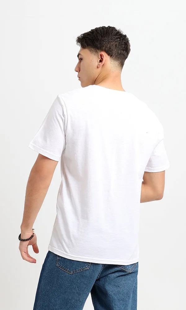 95190 Short Sleeves White Printed Slip On Tee