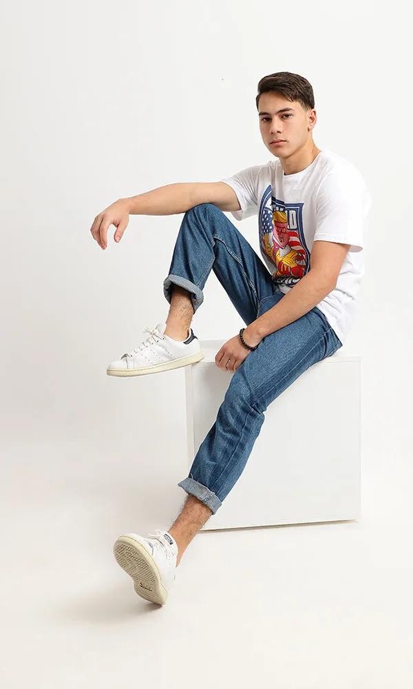 95190 Short Sleeves White Printed Slip On Tee