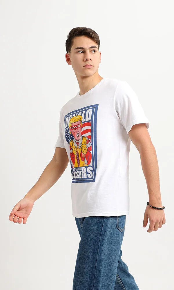 95190 Short Sleeves White Printed Slip On Tee