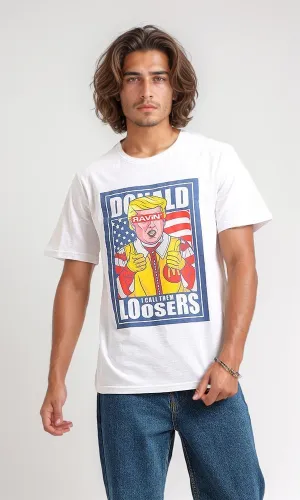 95190 Short Sleeves White Printed Slip On Tee
