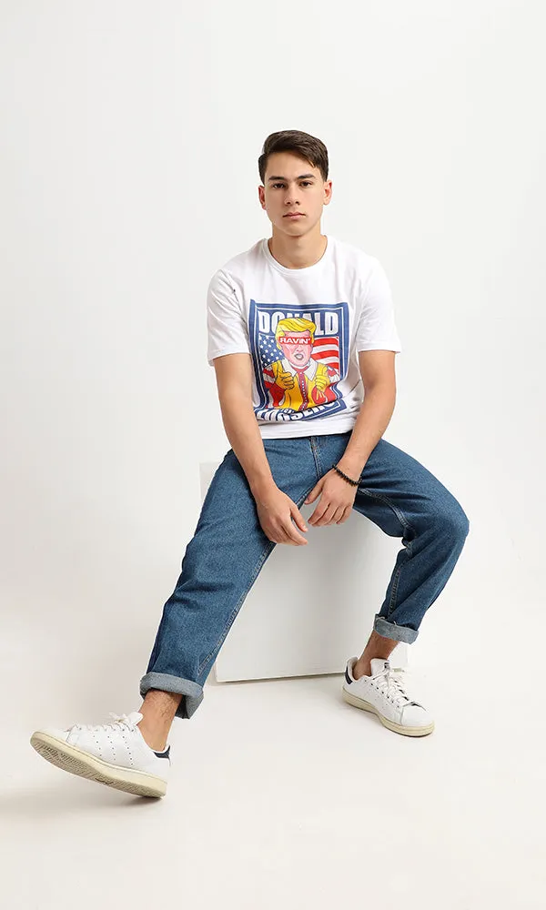 95190 Short Sleeves White Printed Slip On Tee