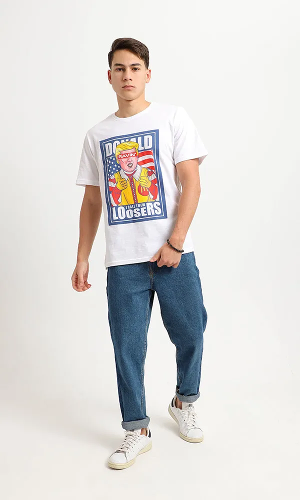 95190 Short Sleeves White Printed Slip On Tee