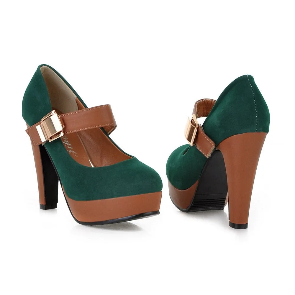 Amozae-Back to College Size 34-43 Women Pumps Flock Sweet Thick High Heels Platform Classic Round Toe Dress Cute Shoes Ladies Footwear Platform Heels