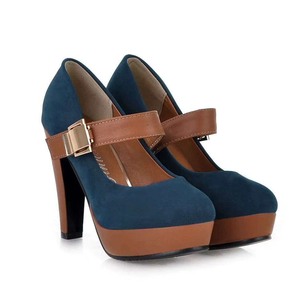 Amozae-Back to College Size 34-43 Women Pumps Flock Sweet Thick High Heels Platform Classic Round Toe Dress Cute Shoes Ladies Footwear Platform Heels