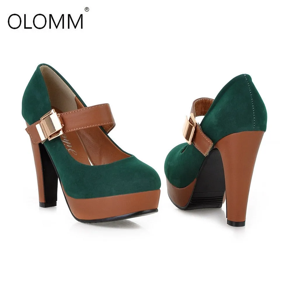 Amozae-Back to College Size 34-43 Women Pumps Flock Sweet Thick High Heels Platform Classic Round Toe Dress Cute Shoes Ladies Footwear Platform Heels