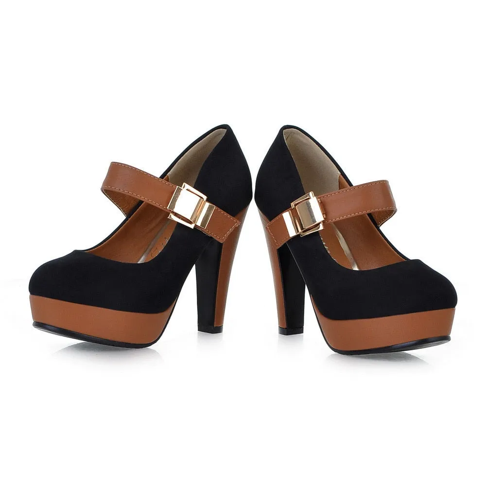 Amozae-Back to College Size 34-43 Women Pumps Flock Sweet Thick High Heels Platform Classic Round Toe Dress Cute Shoes Ladies Footwear Platform Heels