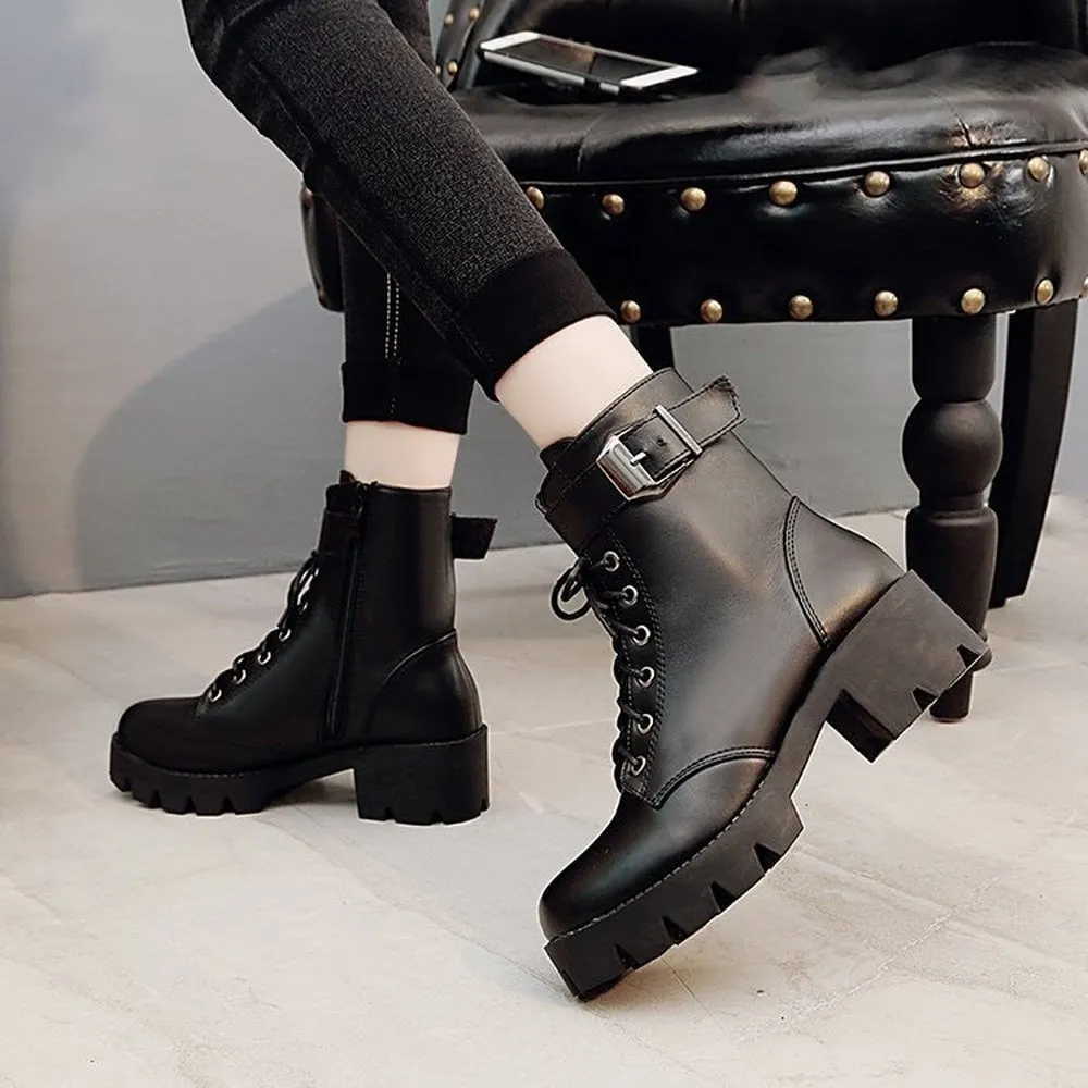 Amozae-Fashion Leather Boots Woman shoes Winter Warm Lace-up Ankle Boots For Woman High Quality Waterproof Platform Boots 2024