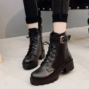 Amozae-Fashion Leather Boots Woman shoes Winter Warm Lace-up Ankle Boots For Woman High Quality Waterproof Platform Boots 2024