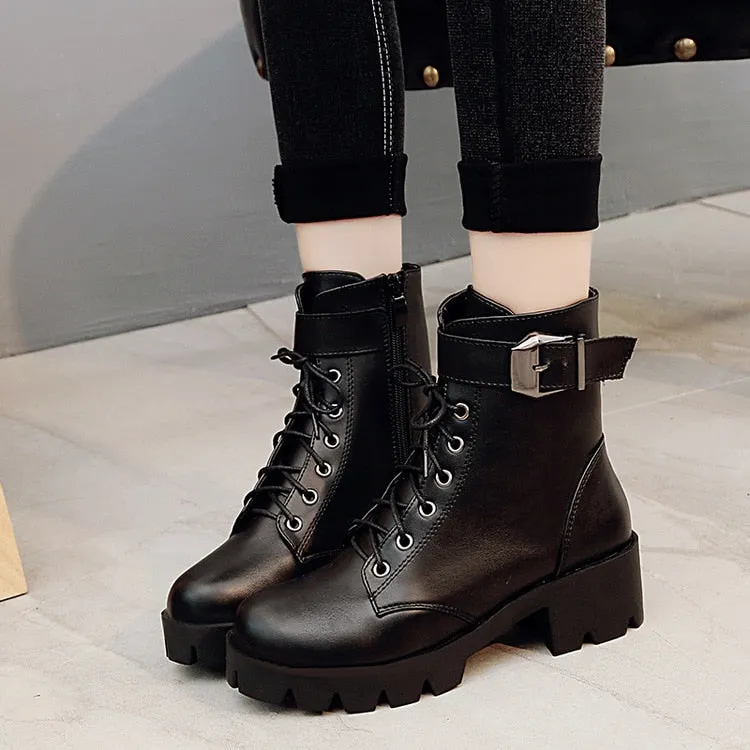 Amozae-Fashion Leather Boots Woman shoes Winter Warm Lace-up Ankle Boots For Woman High Quality Waterproof Platform Boots 2024