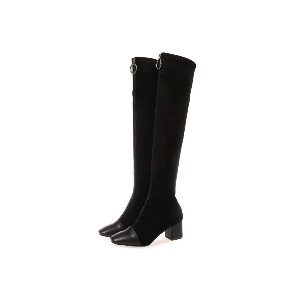 Amozae-Krazing Pot 2019 genuine leather square toe stretch over-the-knee boots thick heels superstar zipper beauty thigh high boots L08
