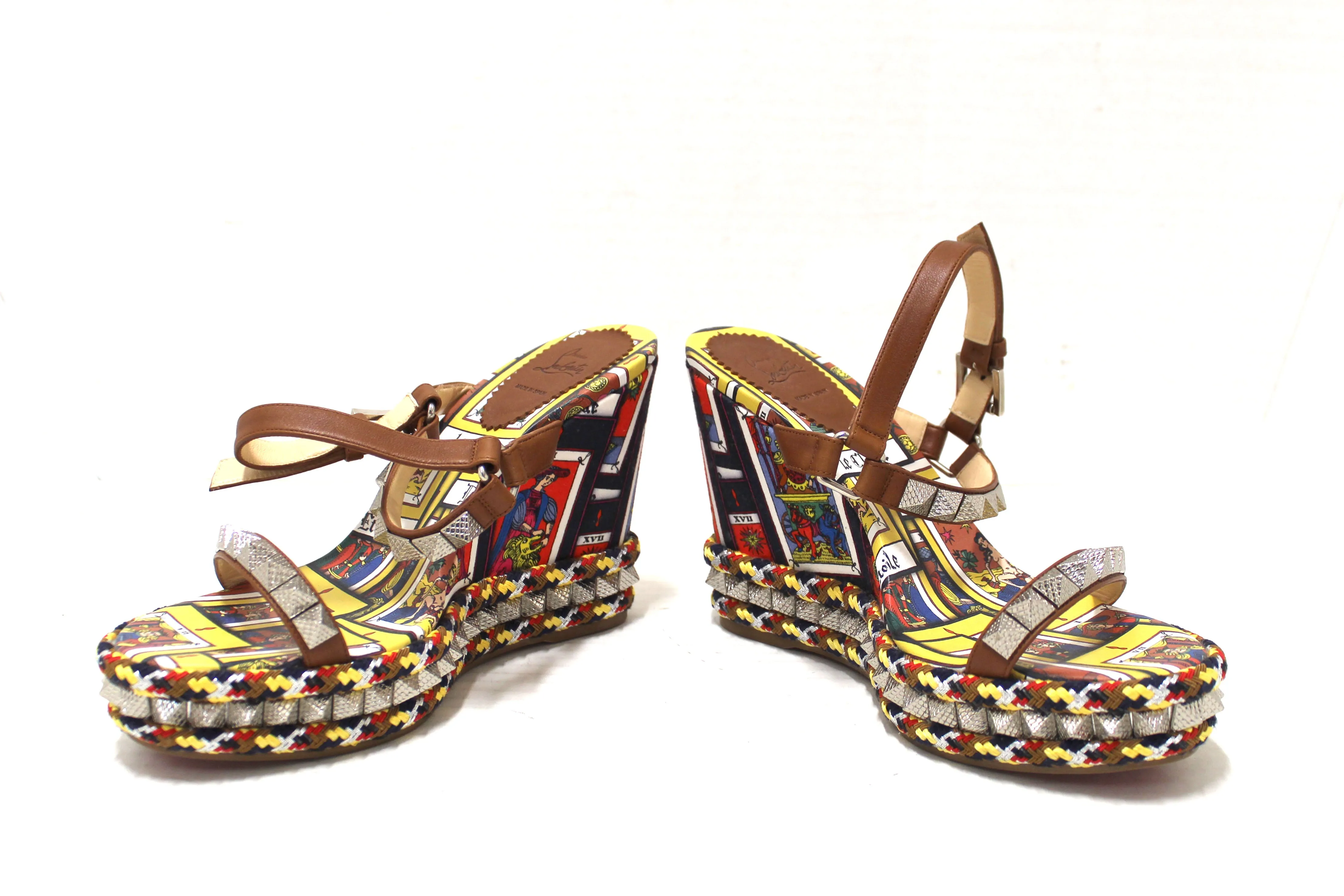 Authentic Christian Louboutin Pyraclou Tarot Wedge Espadrille Sandals size 40
