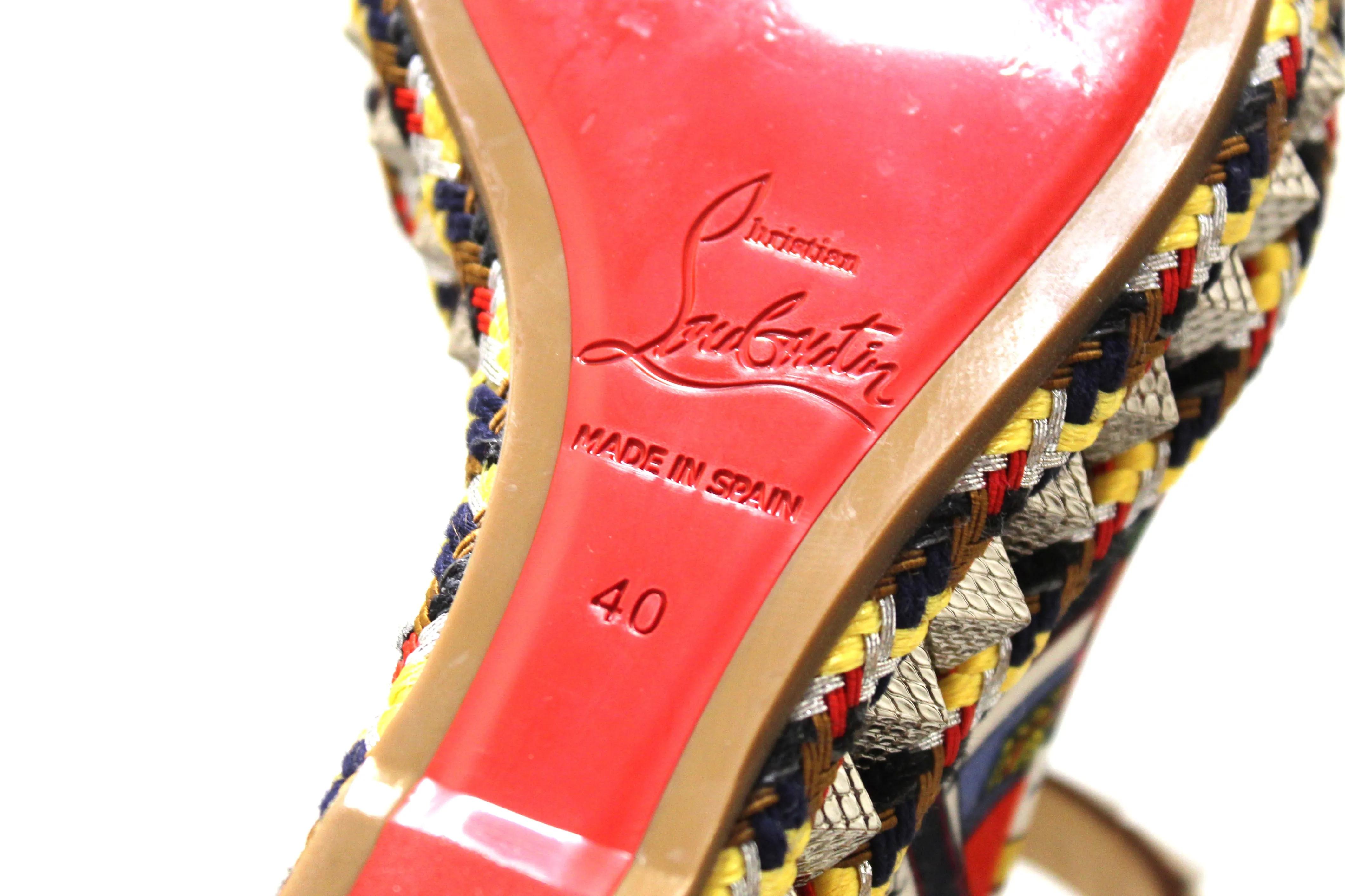 Authentic Christian Louboutin Pyraclou Tarot Wedge Espadrille Sandals size 40