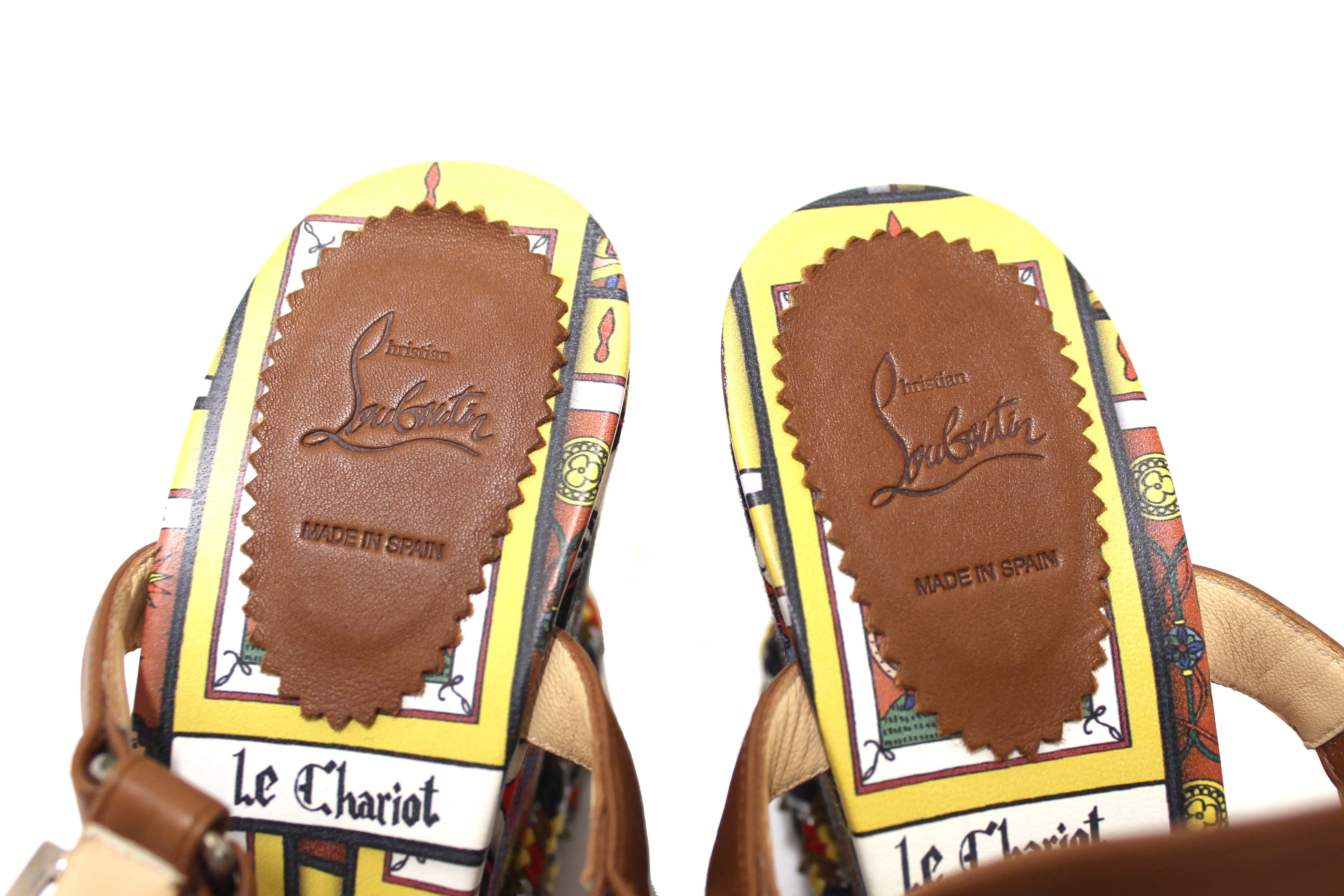 Authentic Christian Louboutin Pyraclou Tarot Wedge Espadrille Sandals size 40