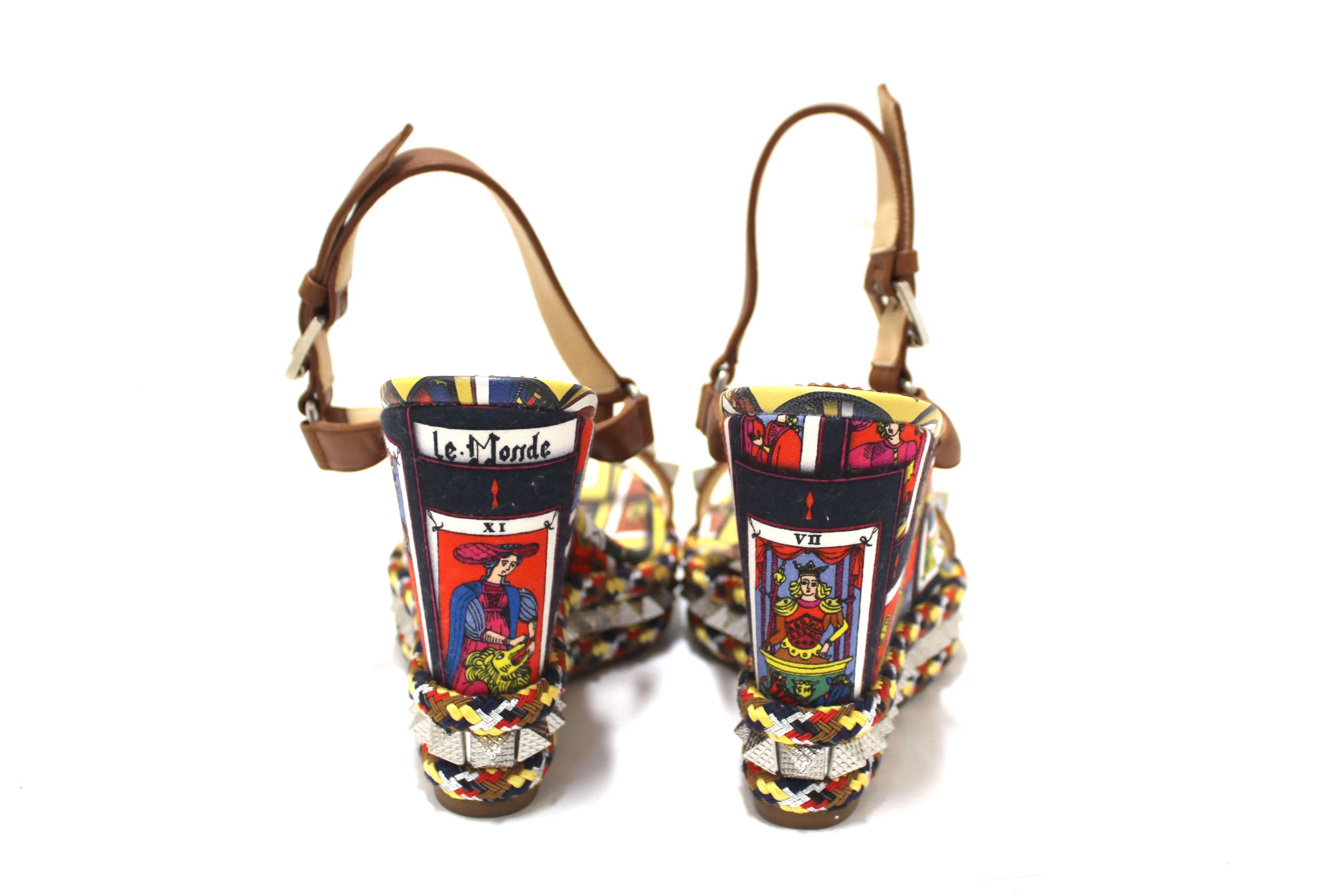 Authentic Christian Louboutin Pyraclou Tarot Wedge Espadrille Sandals size 40