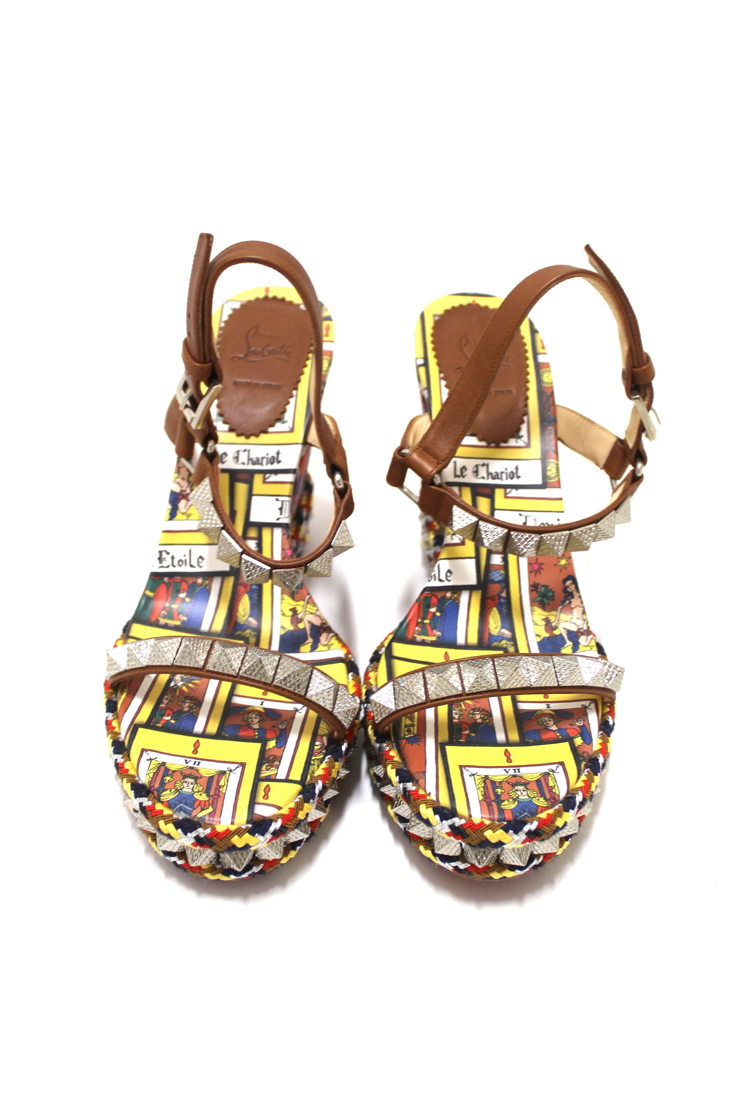 Authentic Christian Louboutin Pyraclou Tarot Wedge Espadrille Sandals size 40