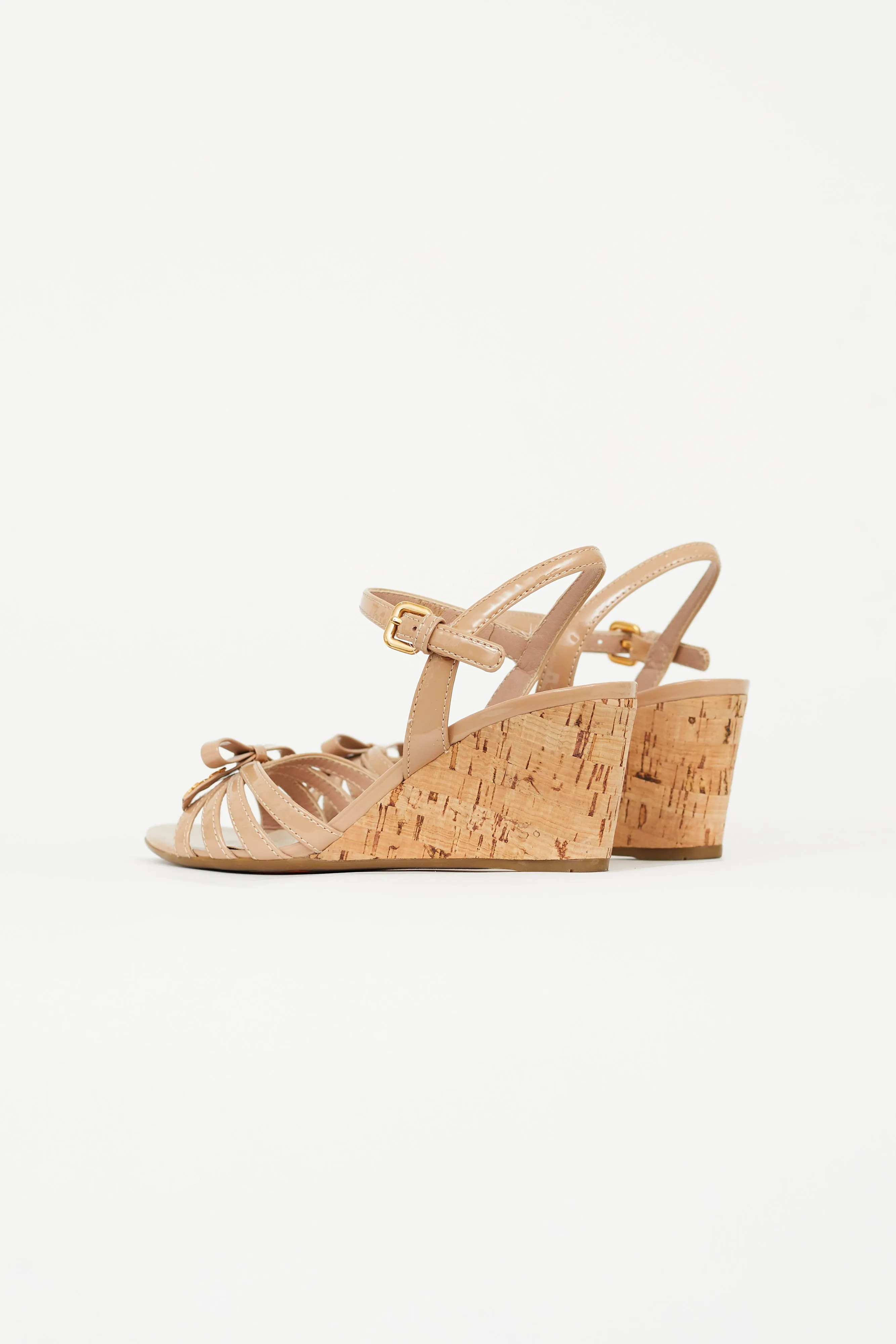 Beige Patent Leather Wedge Sandal