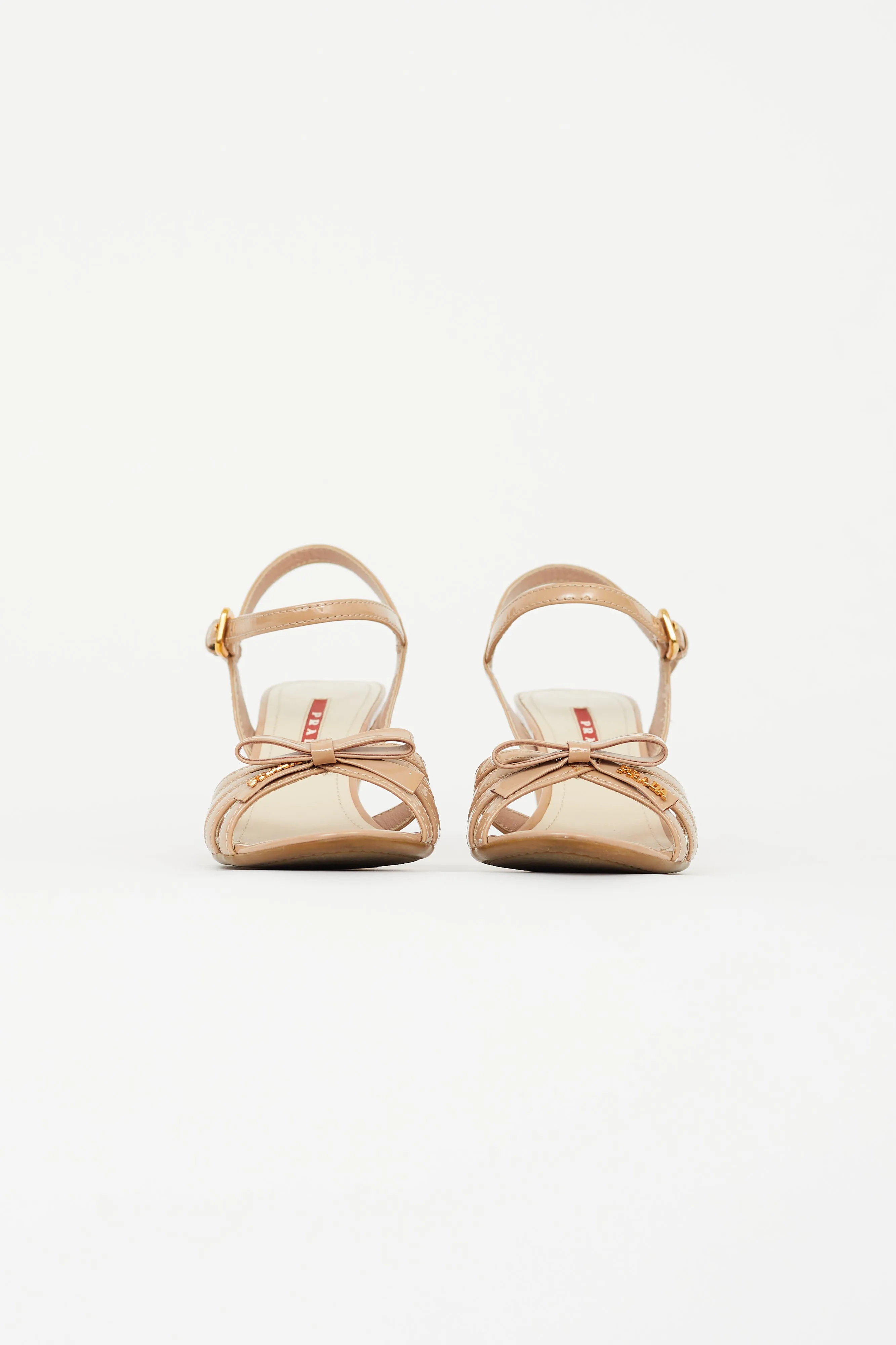 Beige Patent Leather Wedge Sandal