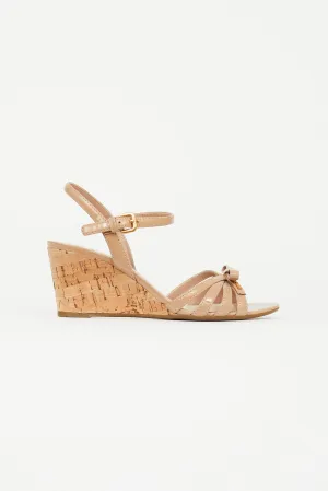 Beige Patent Leather Wedge Sandal