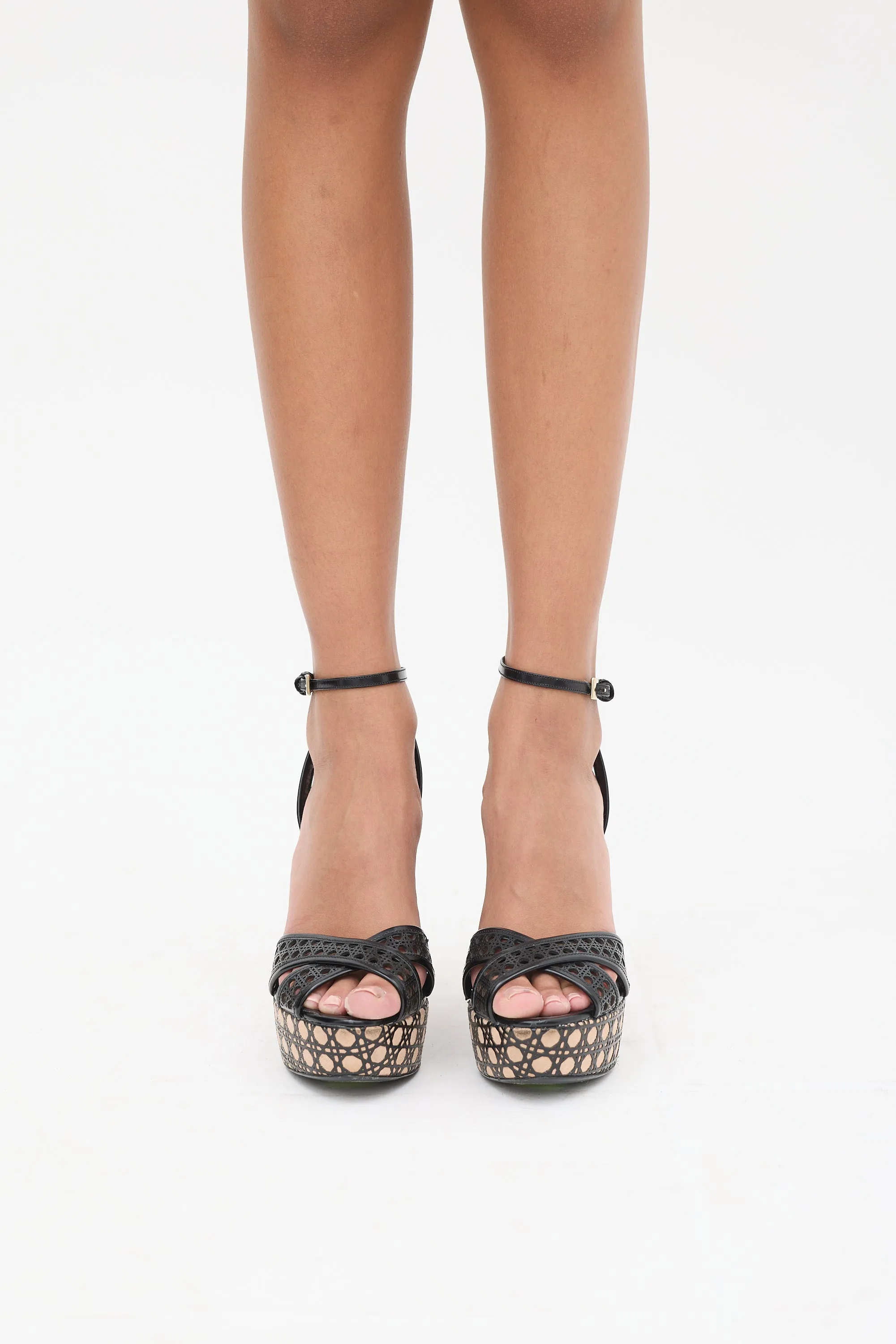 Black & Beige Cannage Laser Cut Wedge Heel
