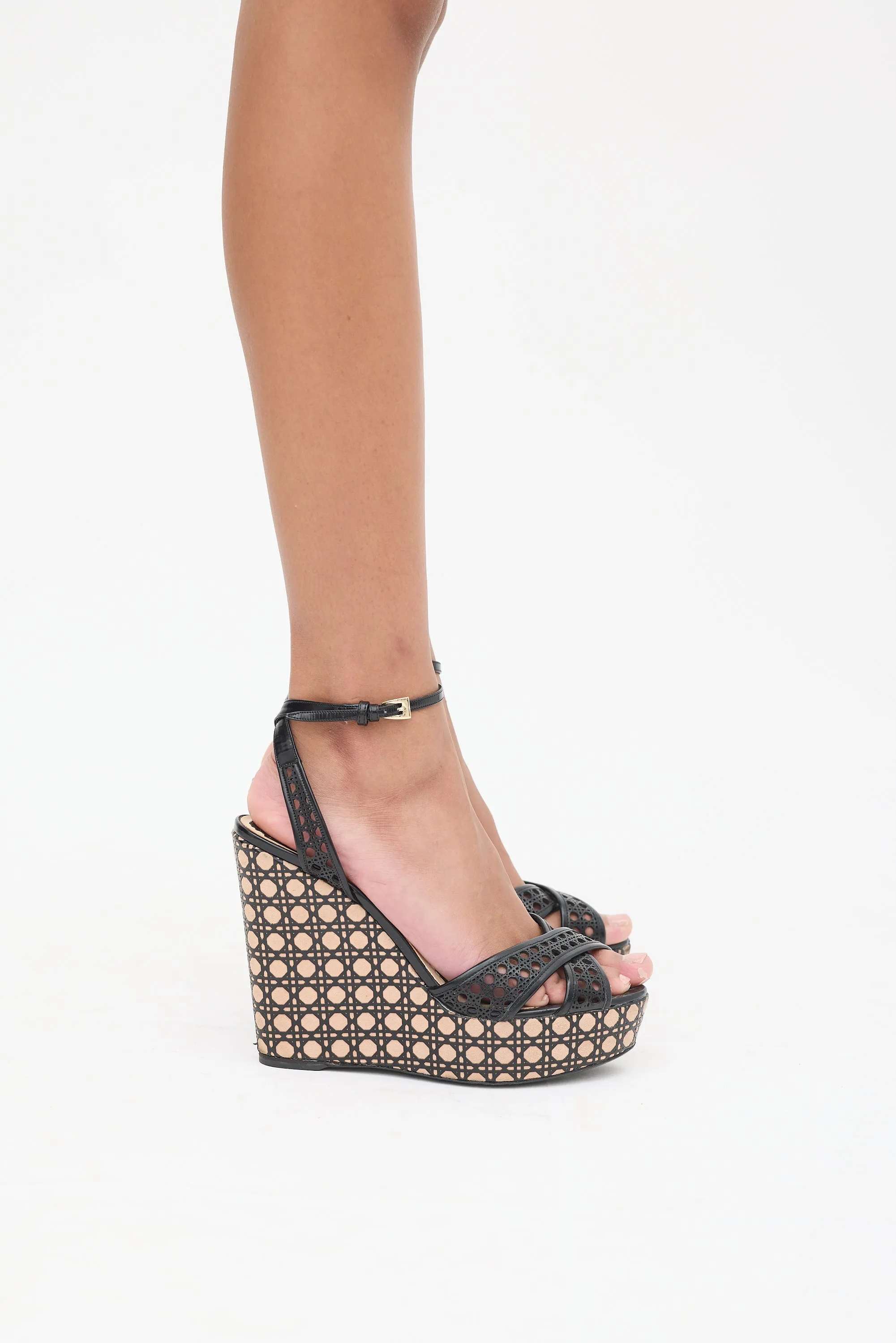 Black & Beige Cannage Laser Cut Wedge Heel