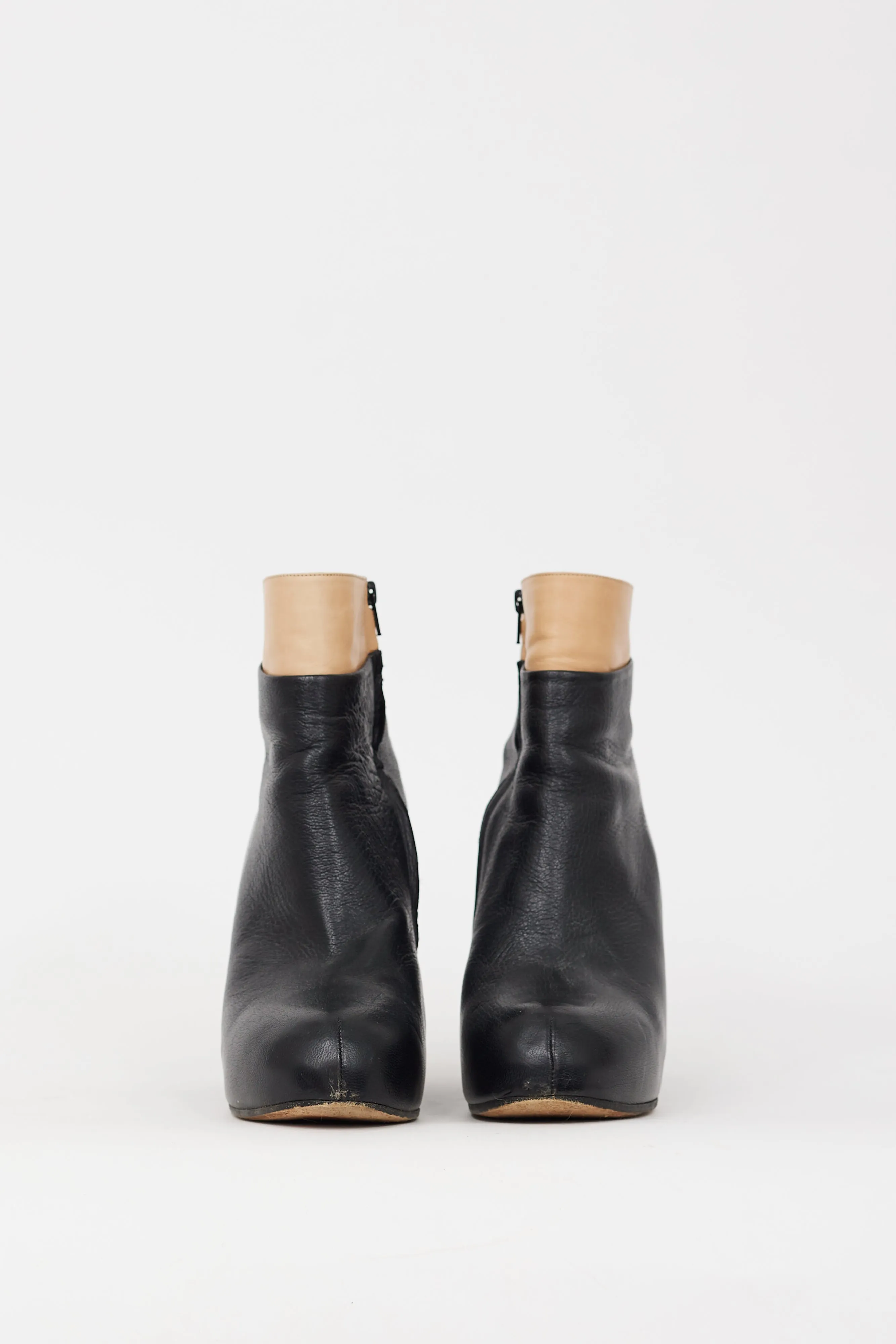 Black & Beige Leather Wedge Boot
