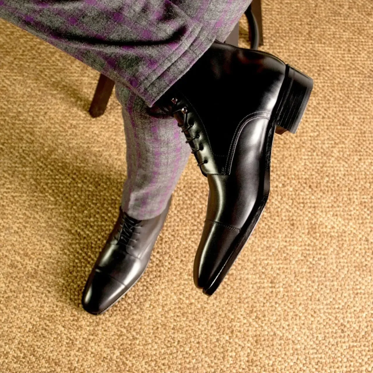 Black Calf Cap Toe Boots