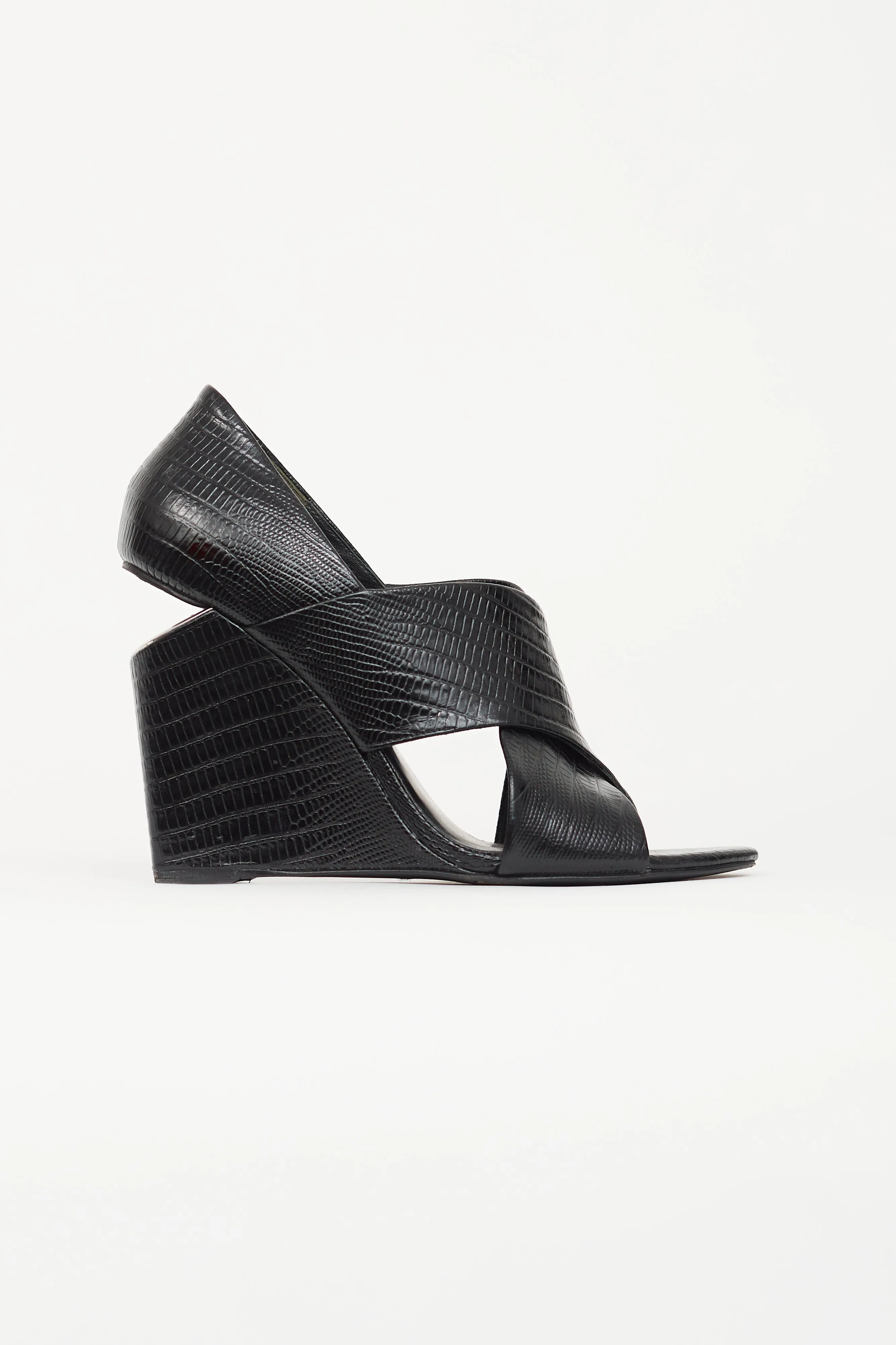 Black Embossed Leather Heel