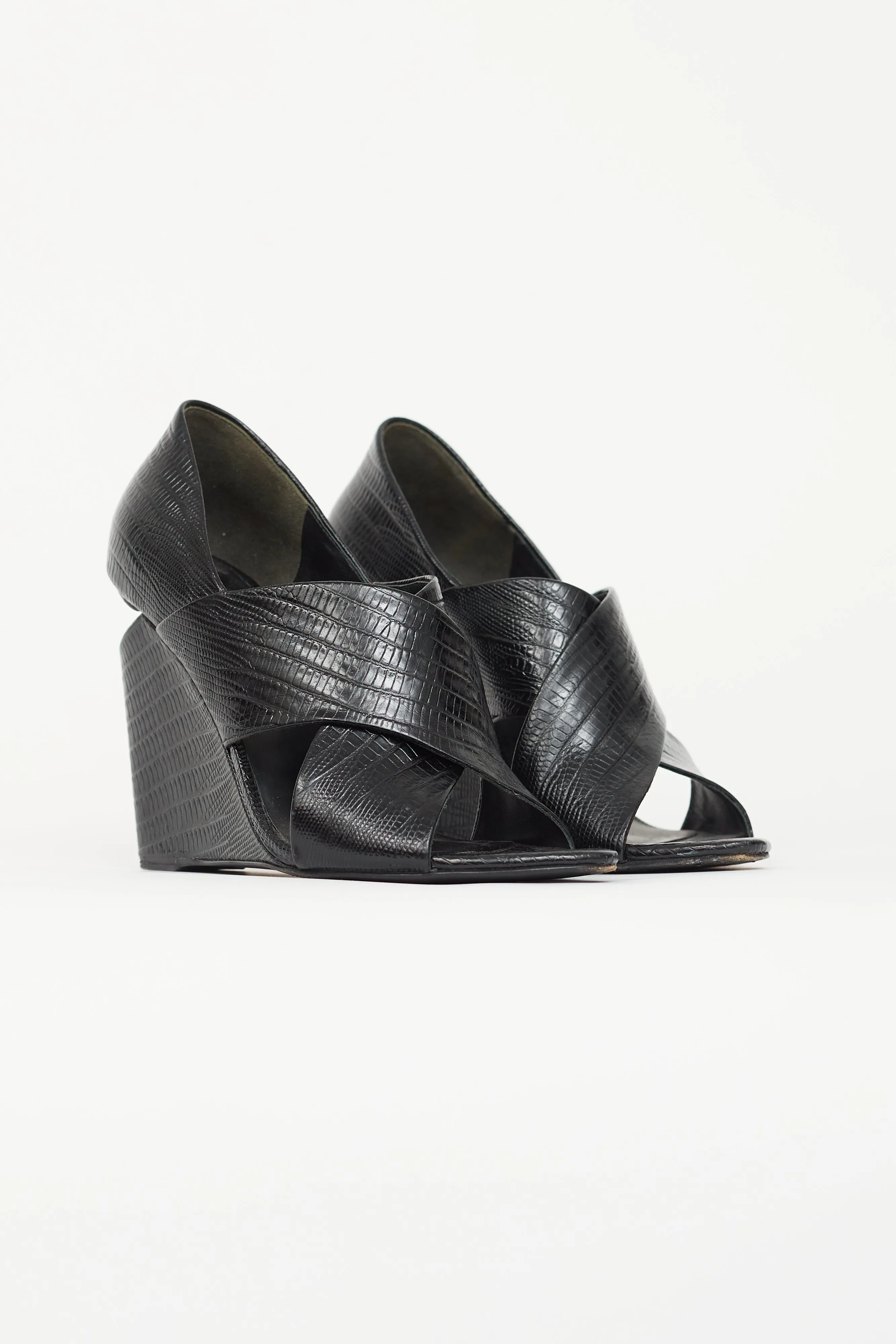 Black Embossed Leather Heel
