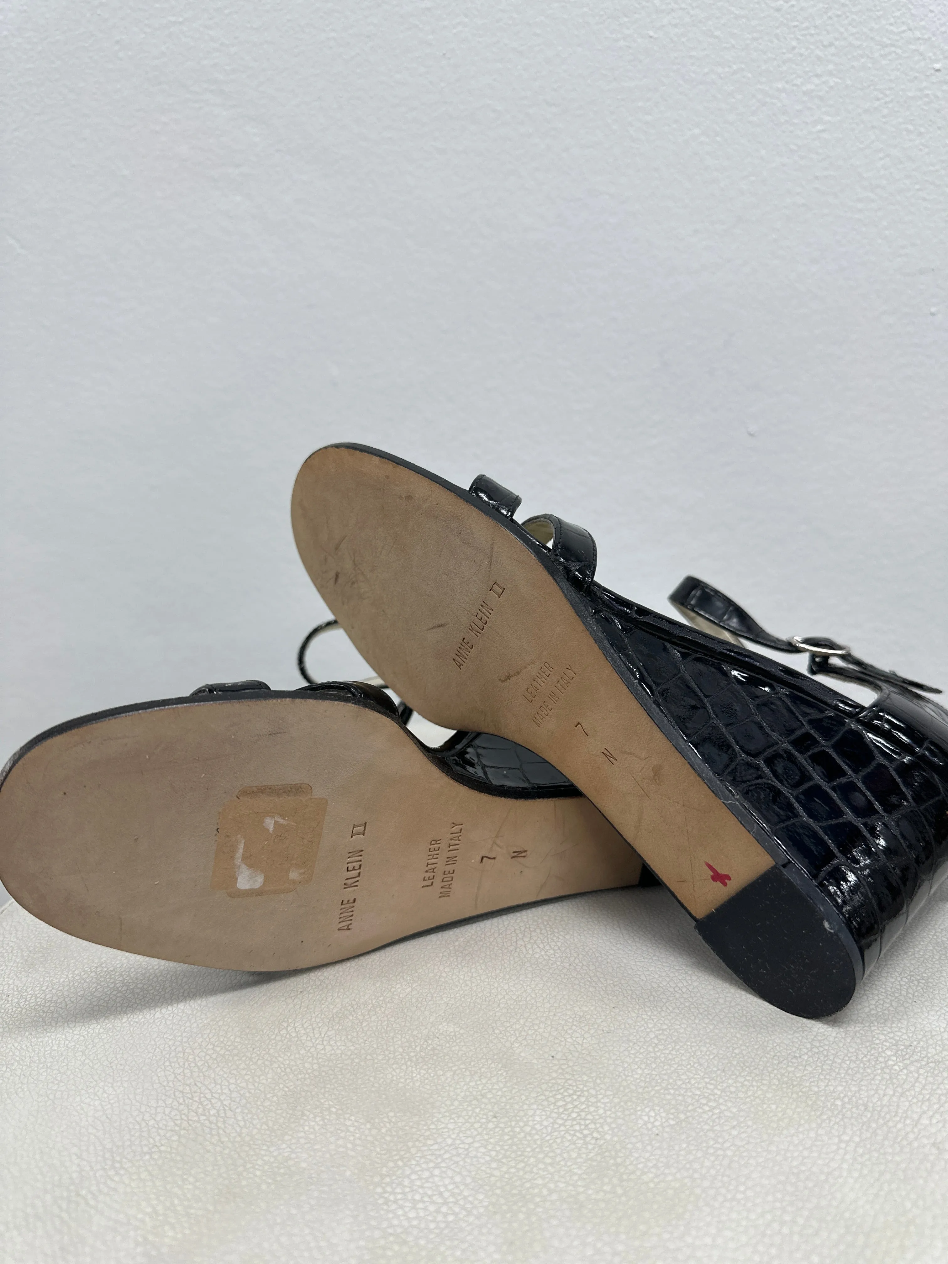 Black Leather Strappy Wedge Shoes