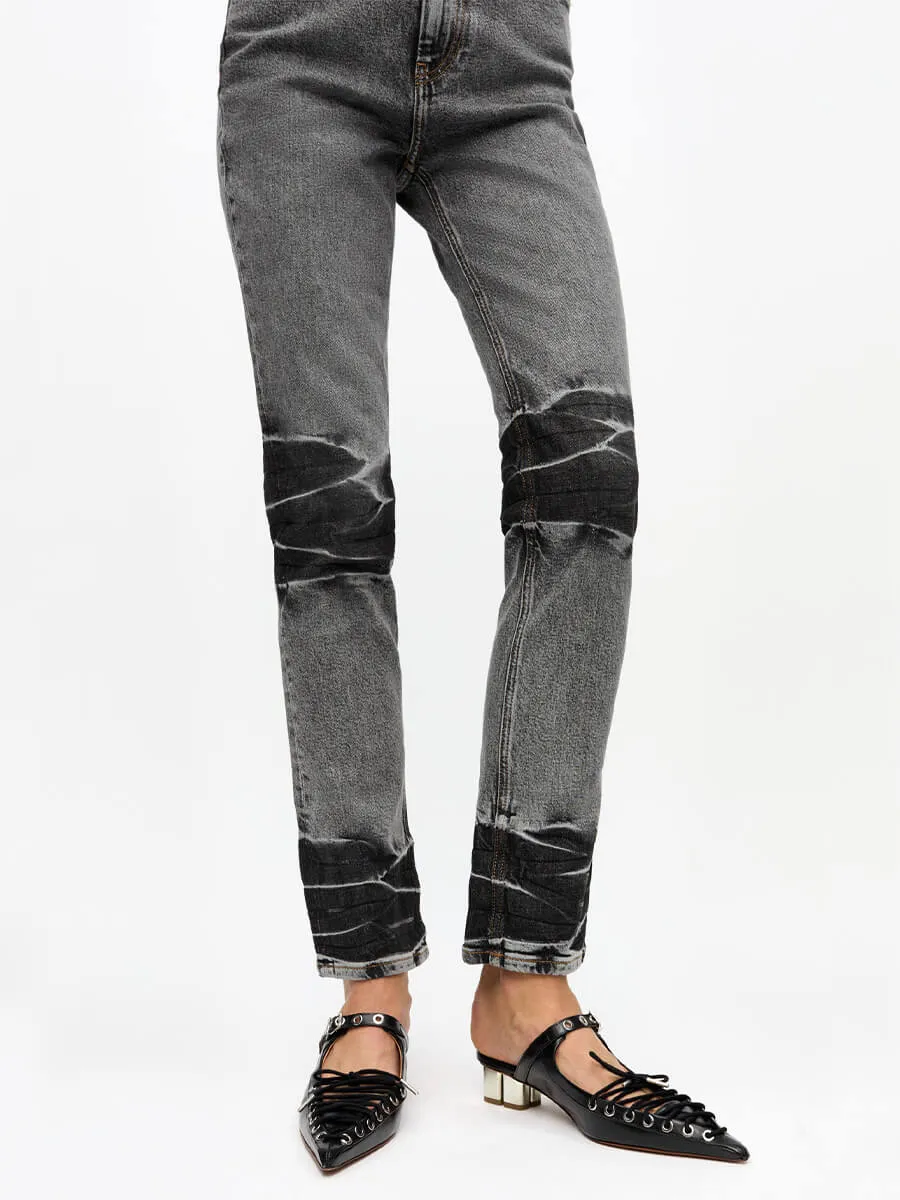 Black Oleatex Lace-Up Mules