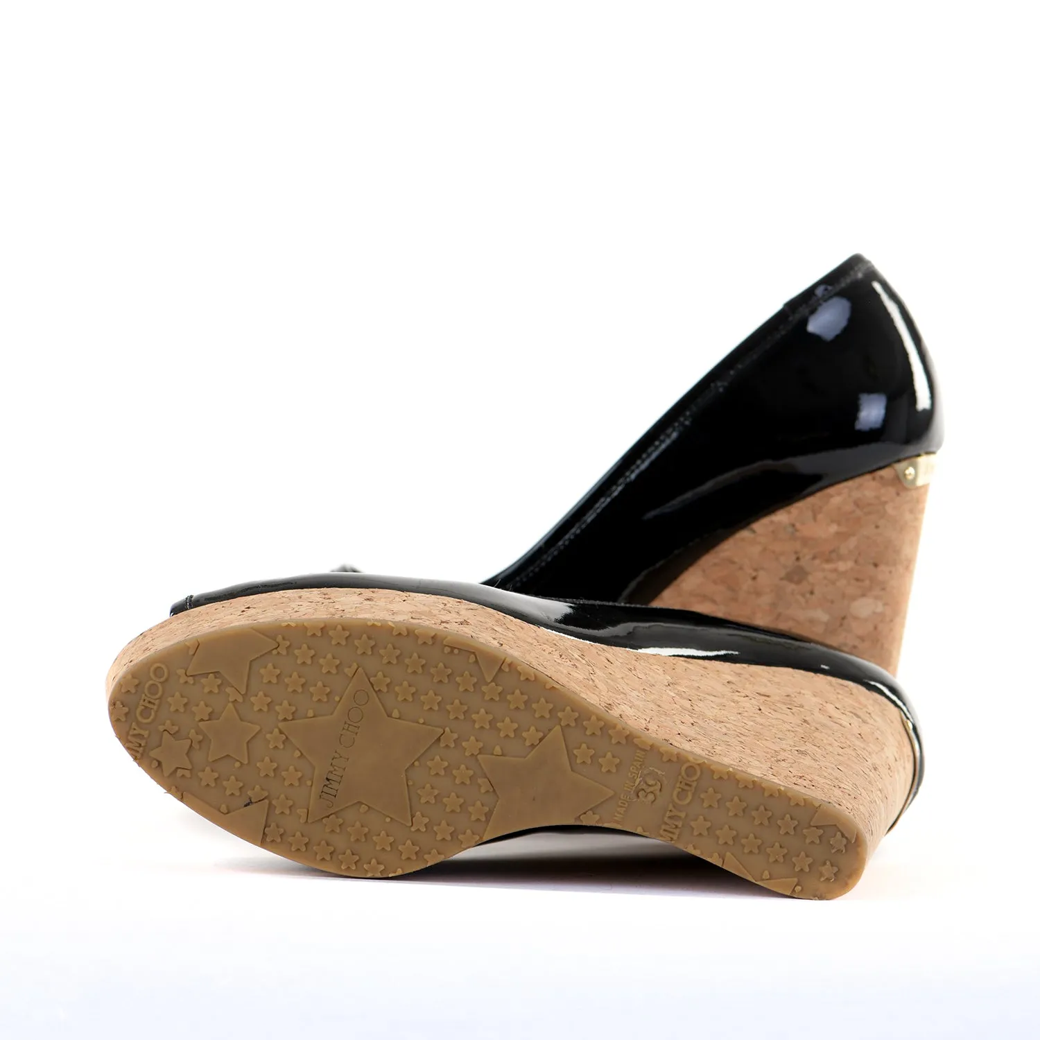 Black Papina Peep Toe Patent Wedge
