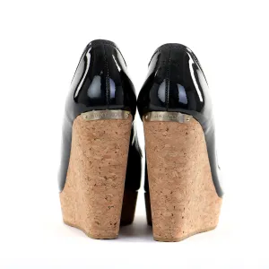 Black Papina Peep Toe Patent Wedge
