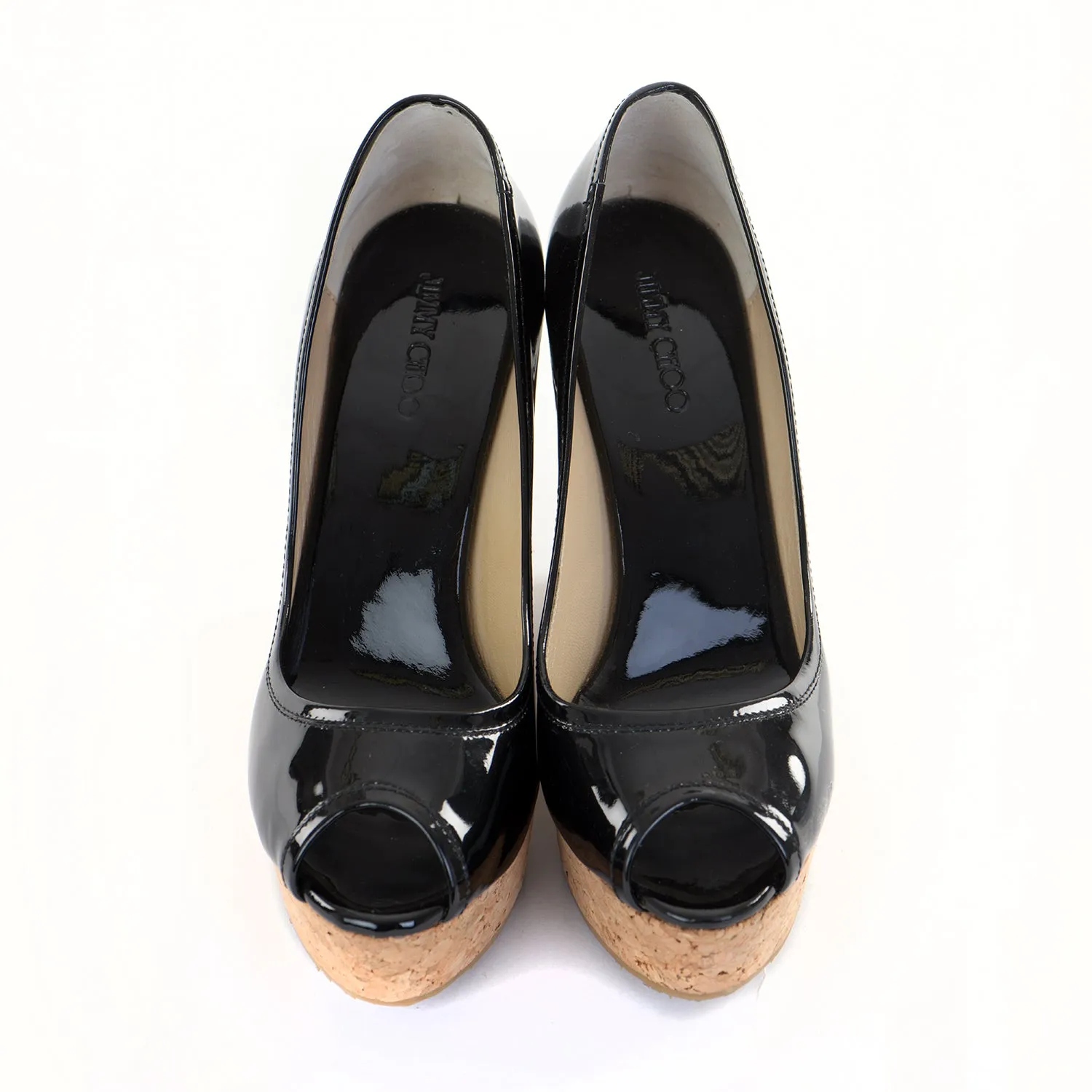 Black Papina Peep Toe Patent Wedge