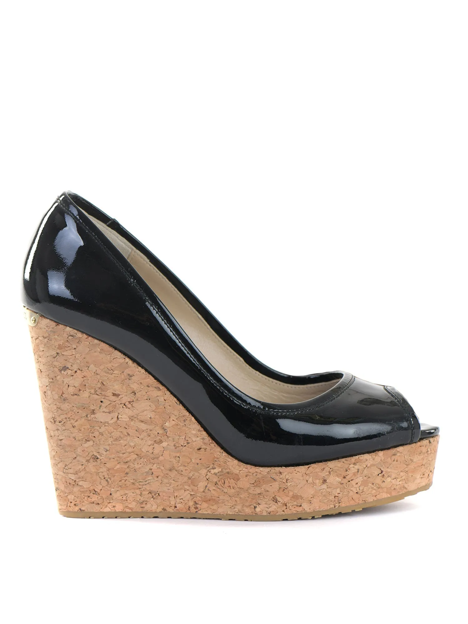 Black Papina Peep Toe Patent Wedge