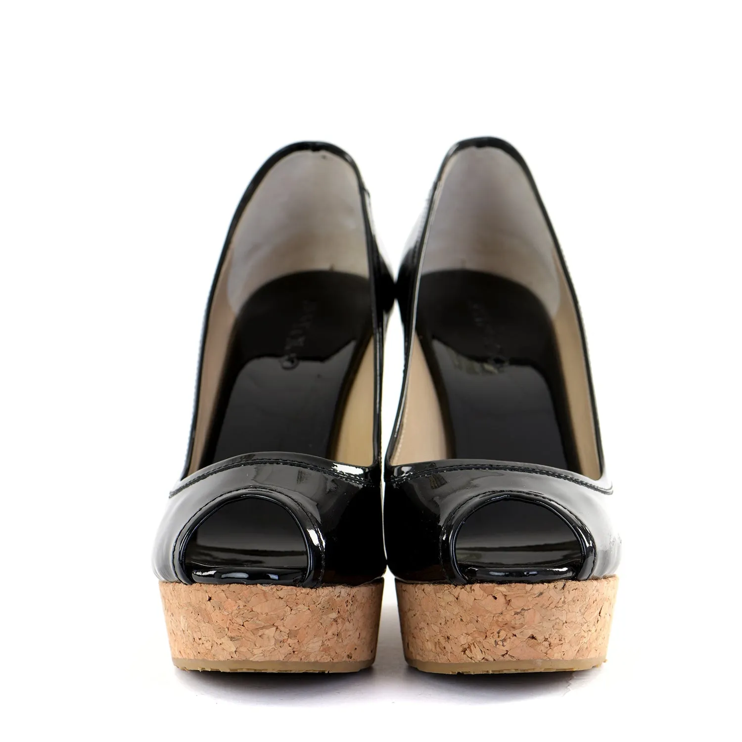 Black Papina Peep Toe Patent Wedge