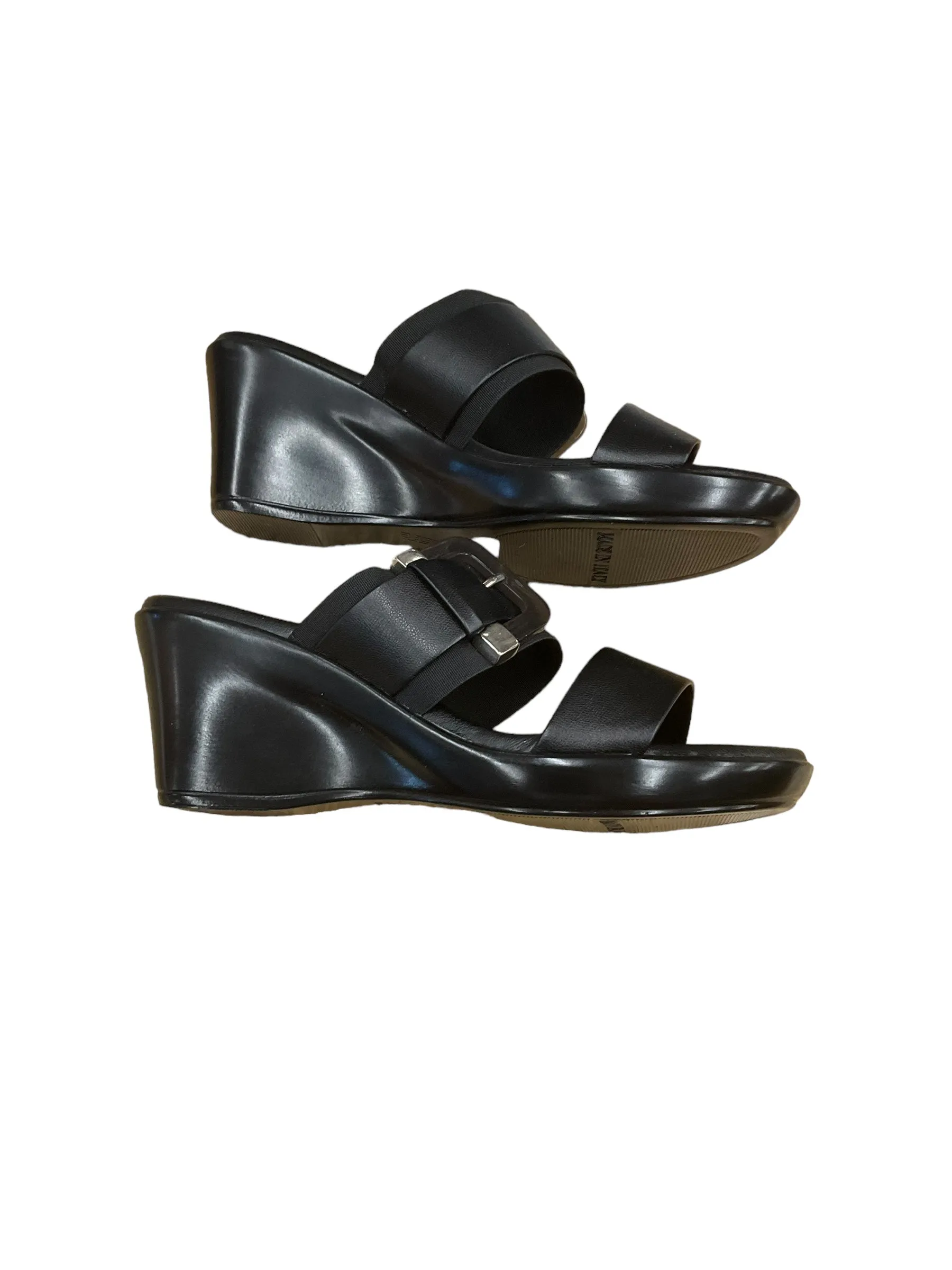 Black Sandals Heels Wedge Italian Shoemakers, Size 7.5