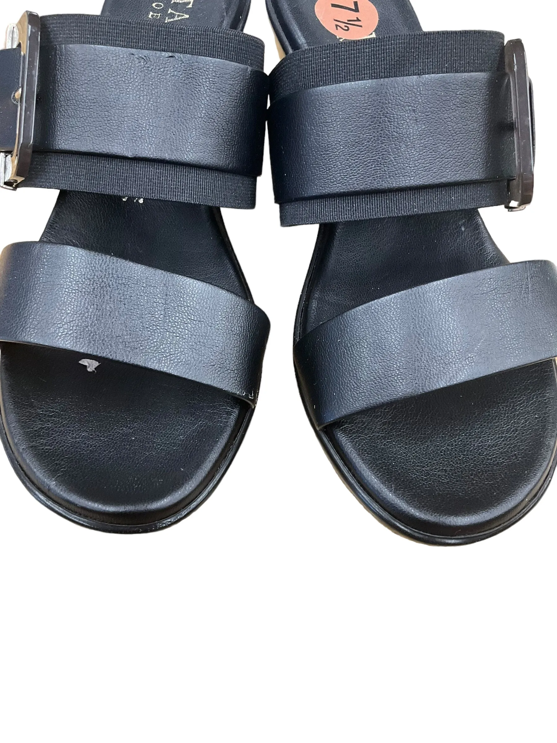 Black Sandals Heels Wedge Italian Shoemakers, Size 7.5
