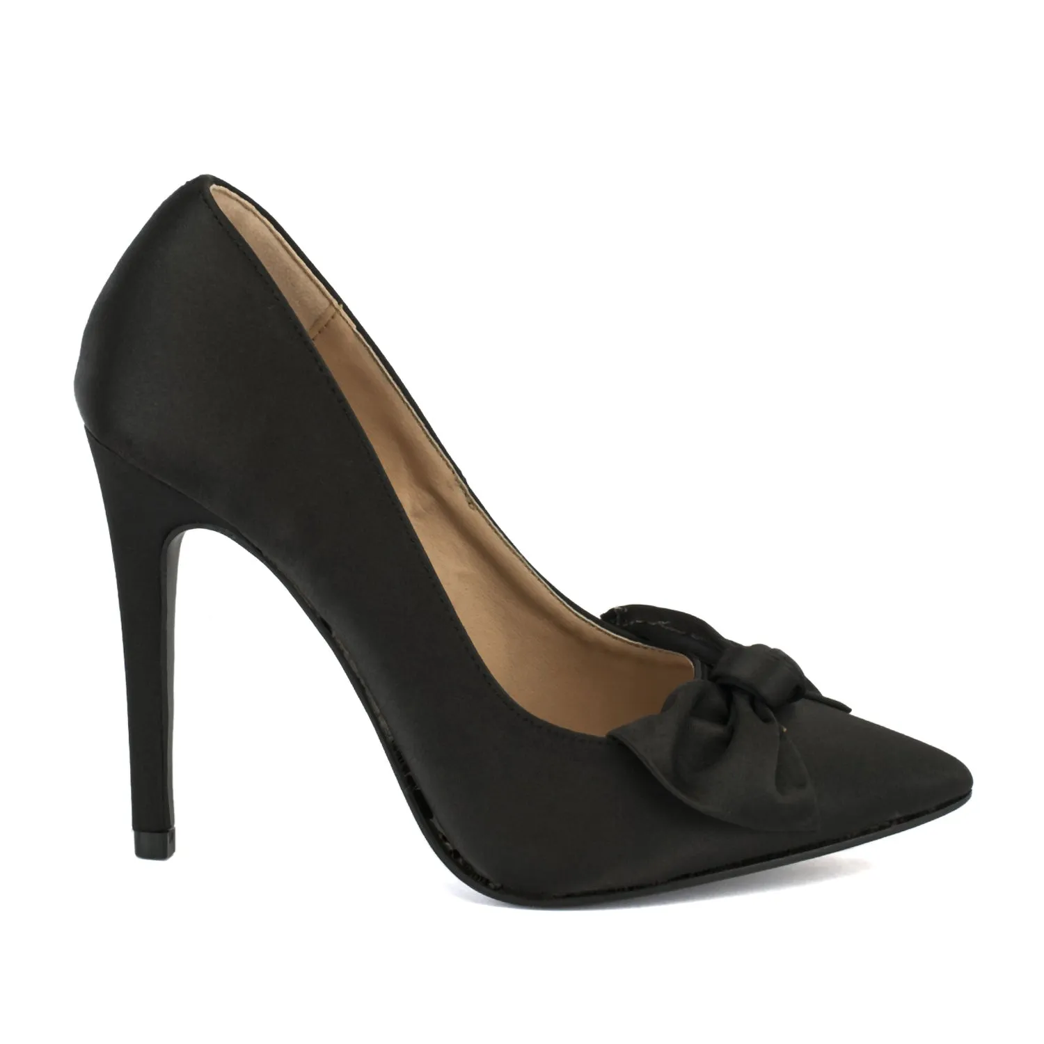 Black Satin Bow Pointy Toe High Heels