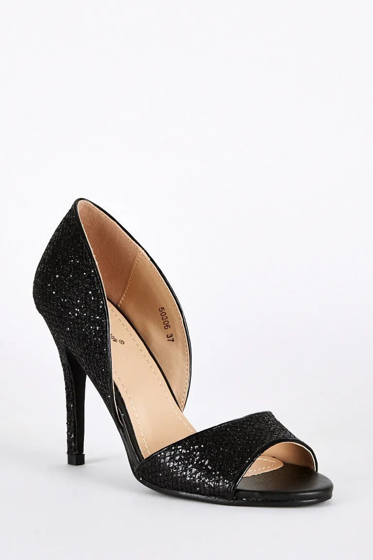 Black Sparkly Peep Toe D'Orsay Heels