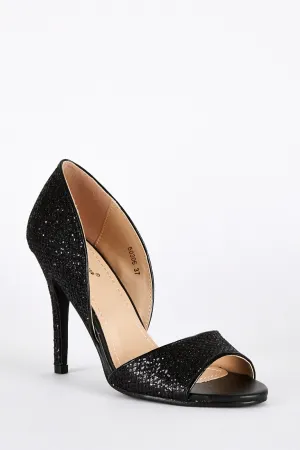 Black Sparkly Peep Toe D'Orsay Heels