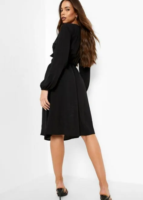 Black Twist Cut Out Midi Skater Dress